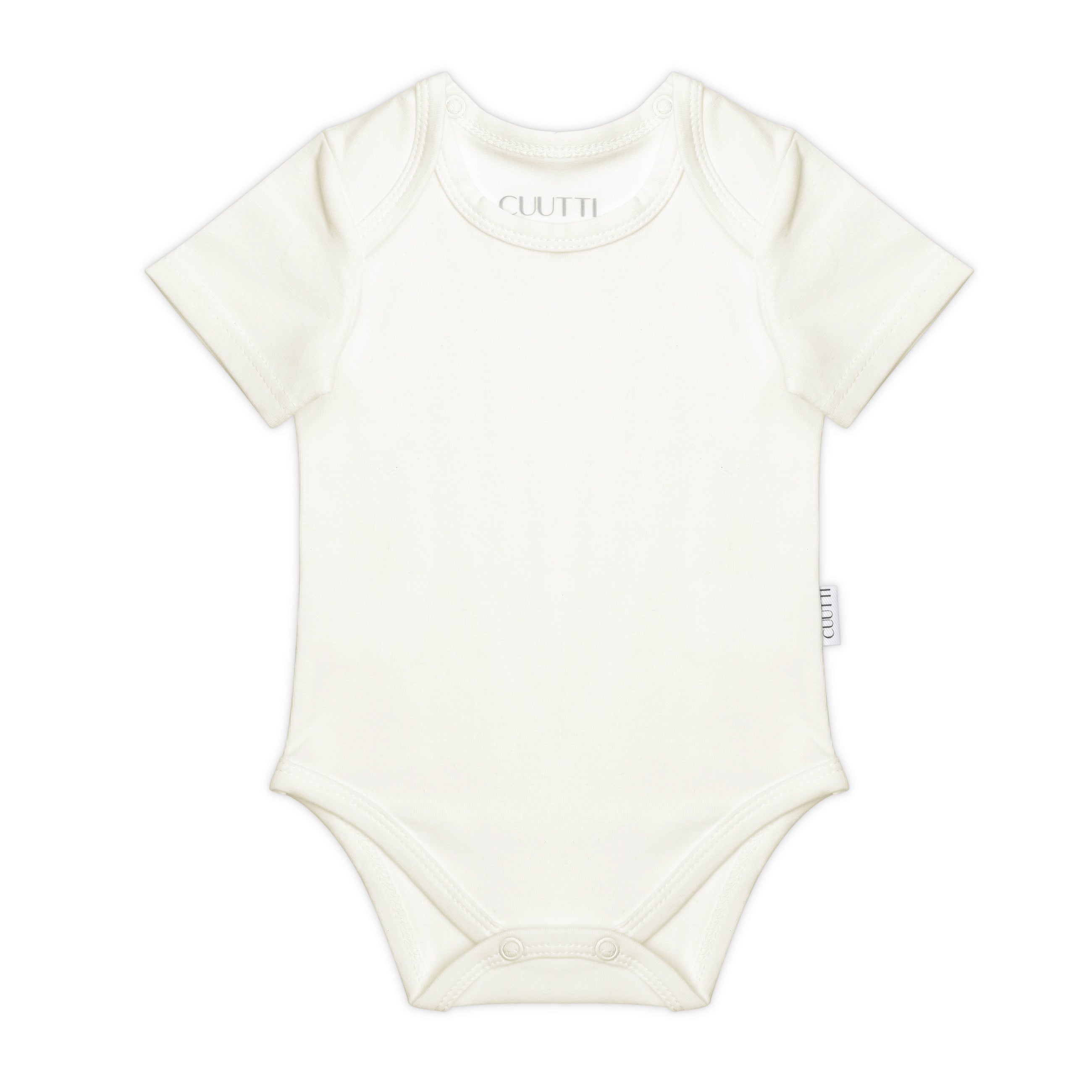 #color_ivory CUUTTI baby short sleeve bodysuit in ivory color on a white background.
